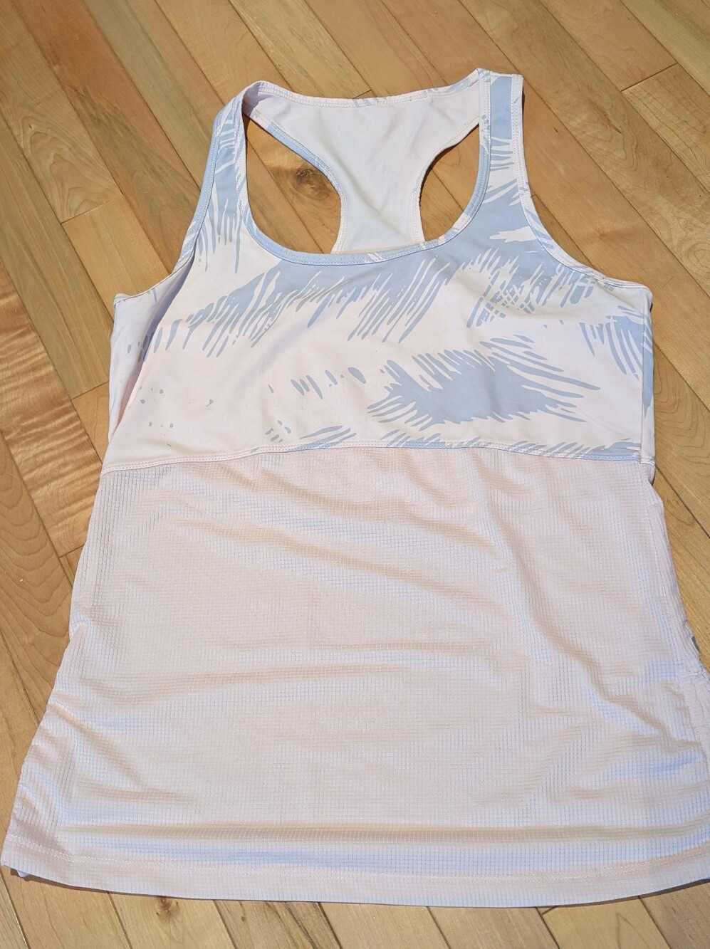Fabletics Light Pink and Grey Racerback Sport Tank With Side Drawstrings